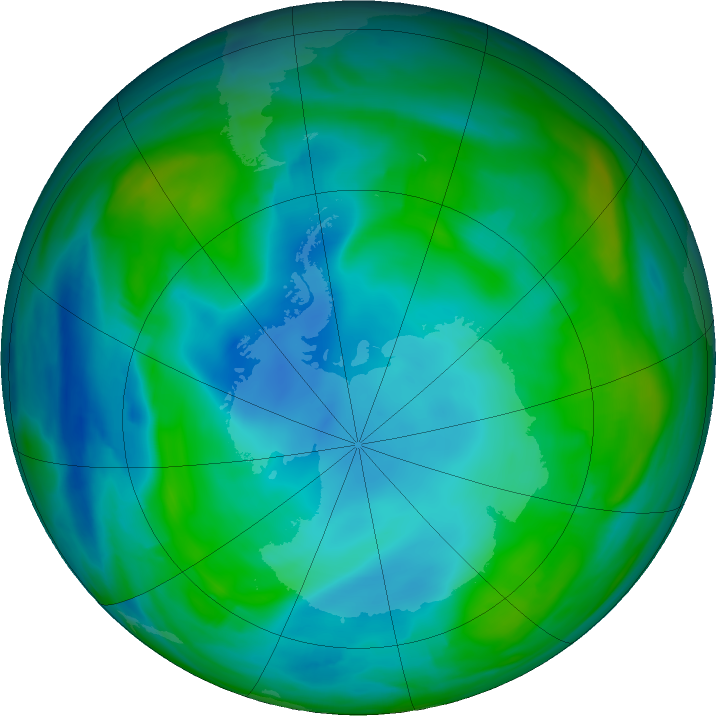 Antarctic ozone map for 07 July 2021